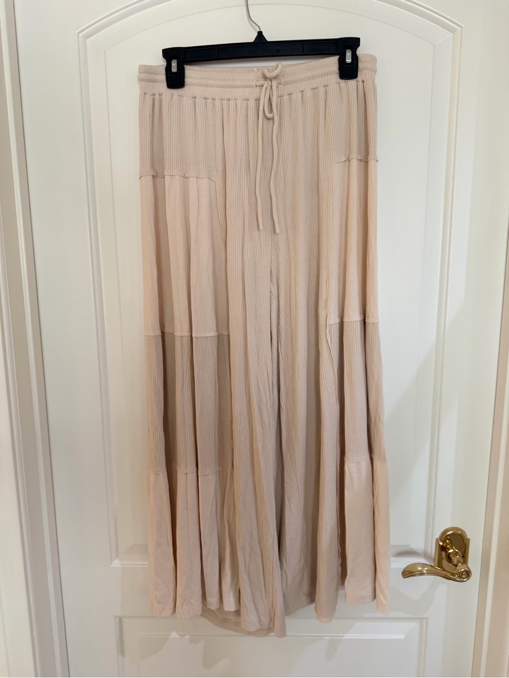 POL Women's Cream Tiered Maxi Skirt with Drawstring Waist